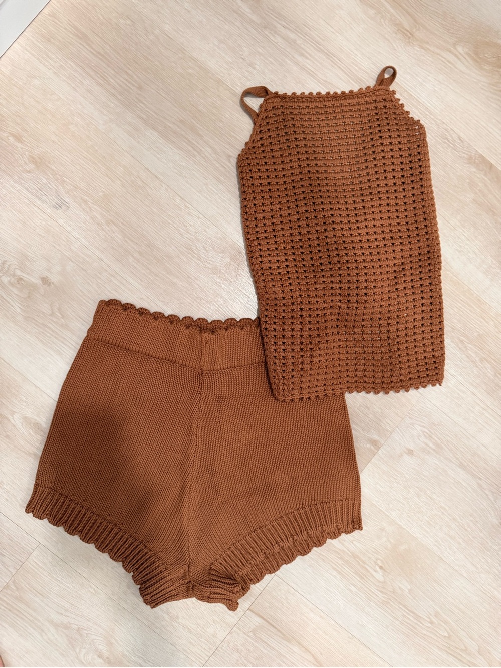 Knit High-Waist Women’s Crochet Set in Brown Sz L